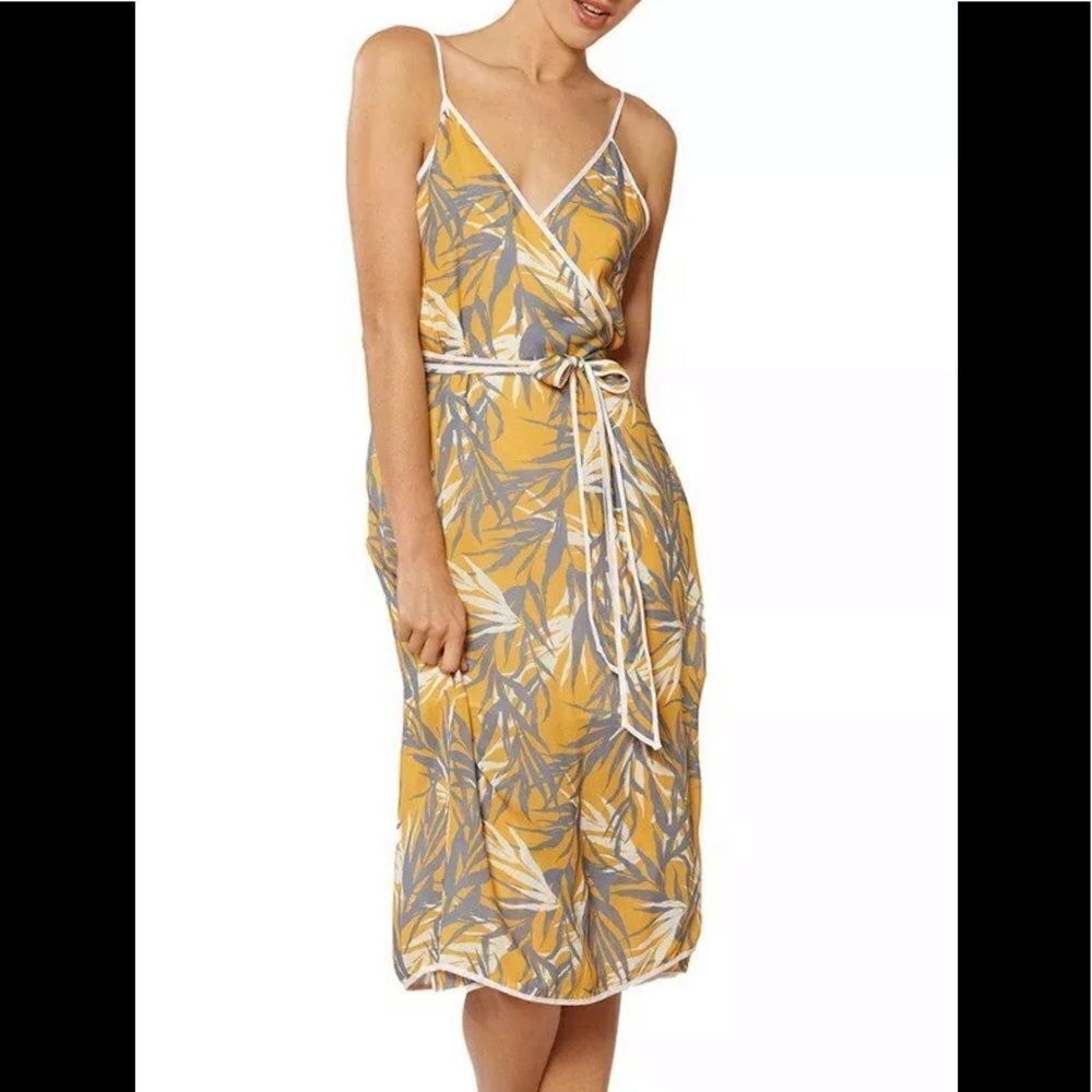 Red Carter Summer Mustard Yellow Leaf Wrap Dress small